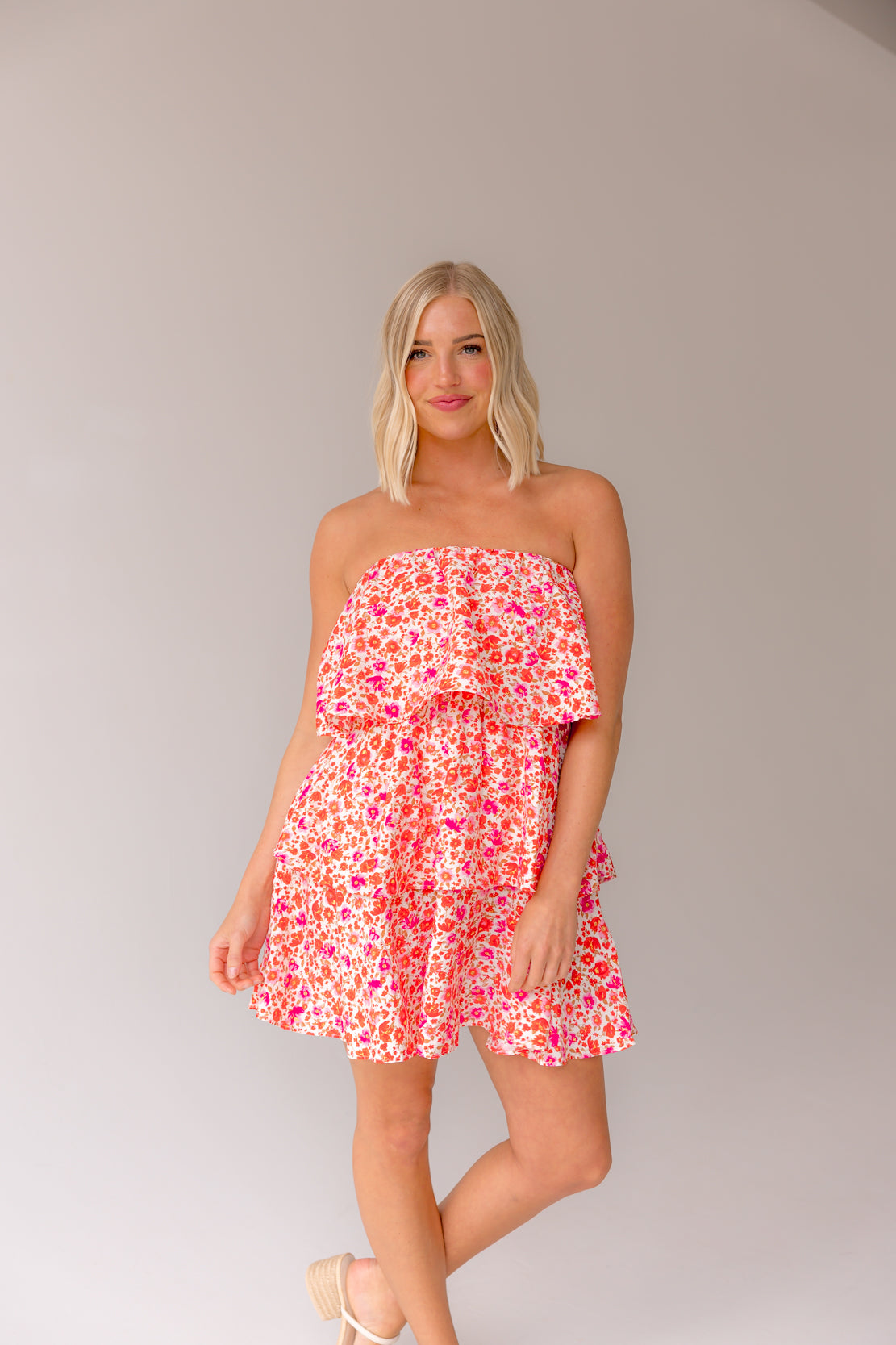 Briella Ruffled Floral Mini Dress | Red Multi
