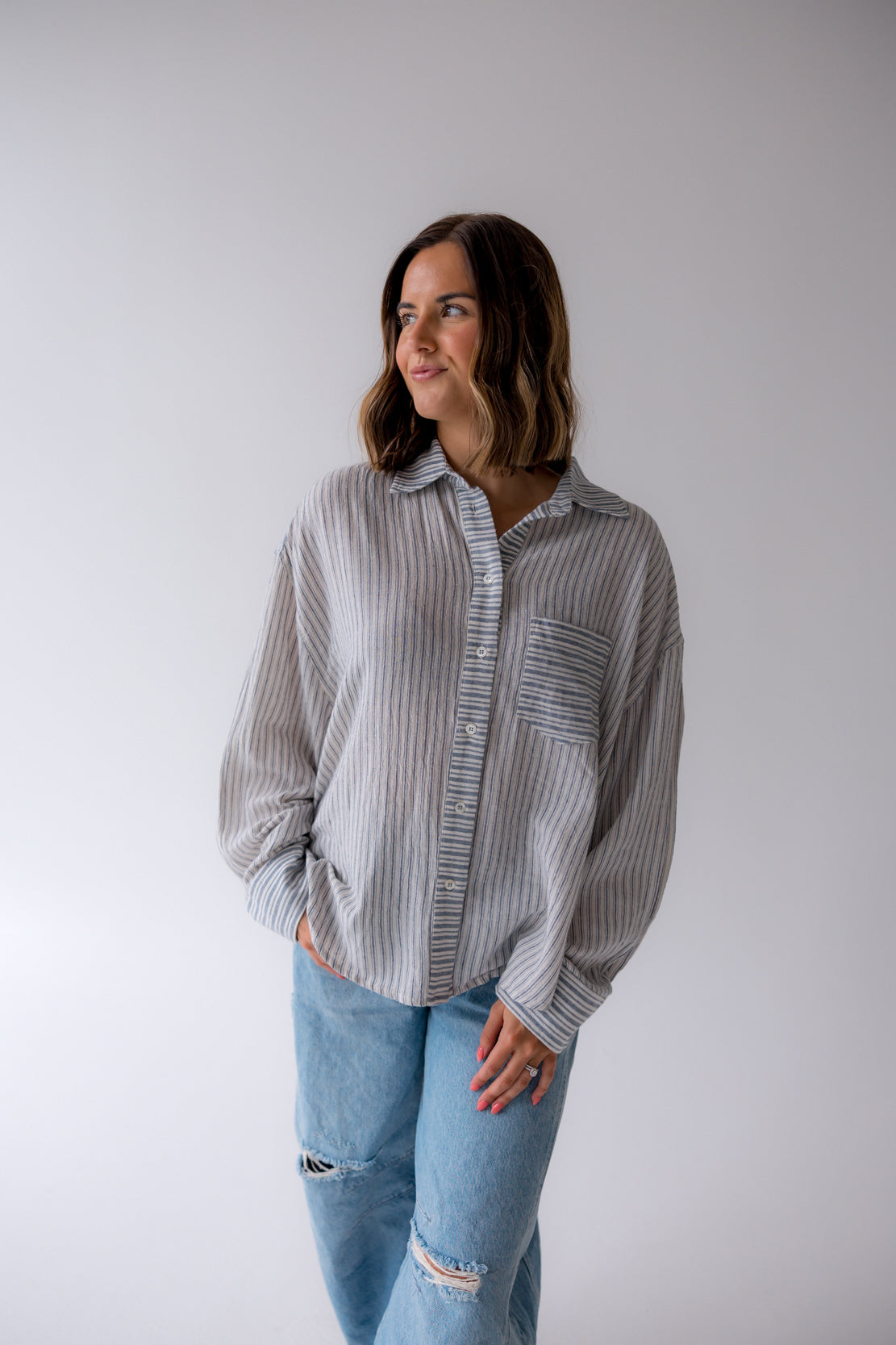 Lisa Striped Button Down | Blue