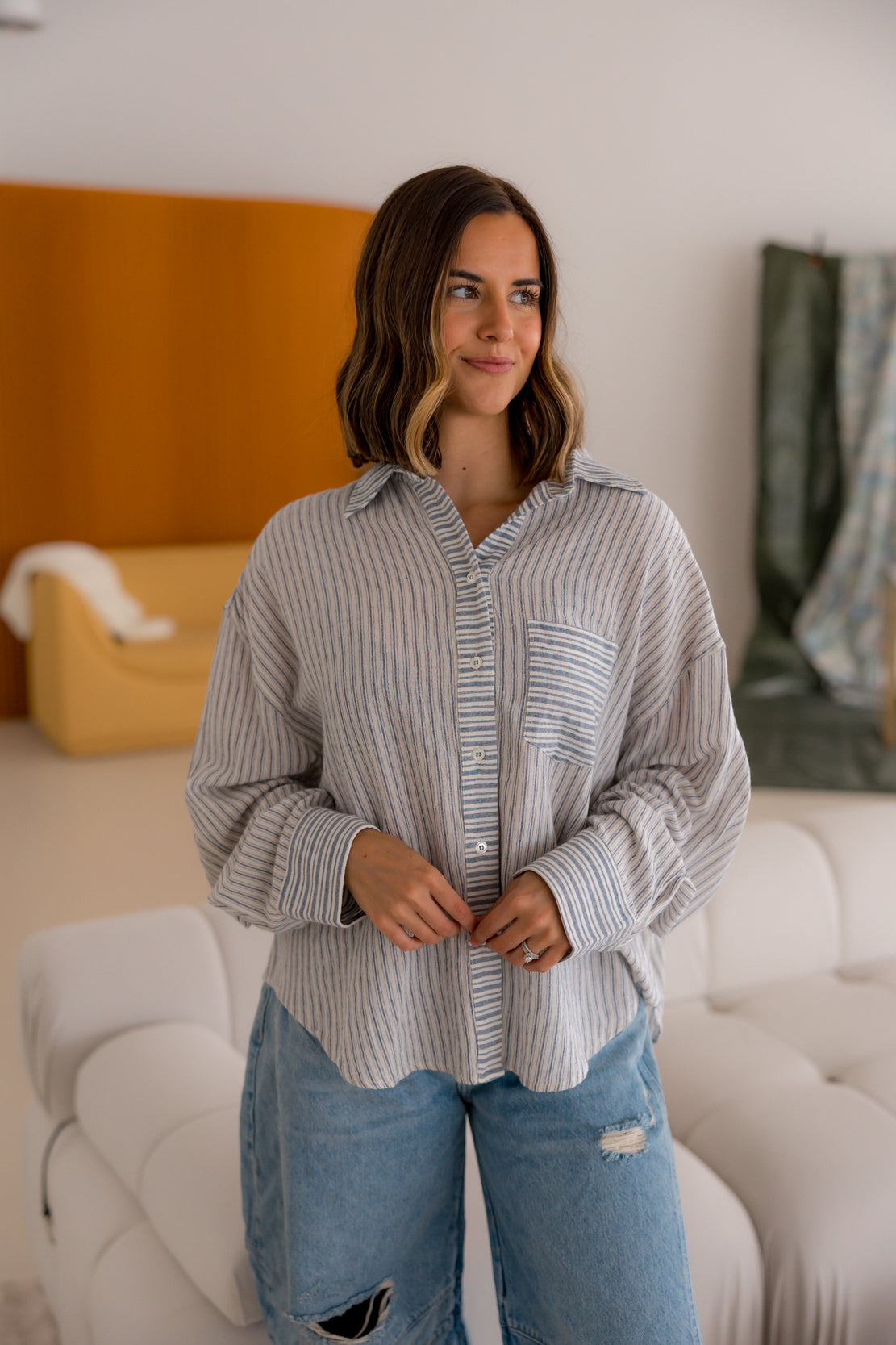 Lisa Striped Button Down | Blue