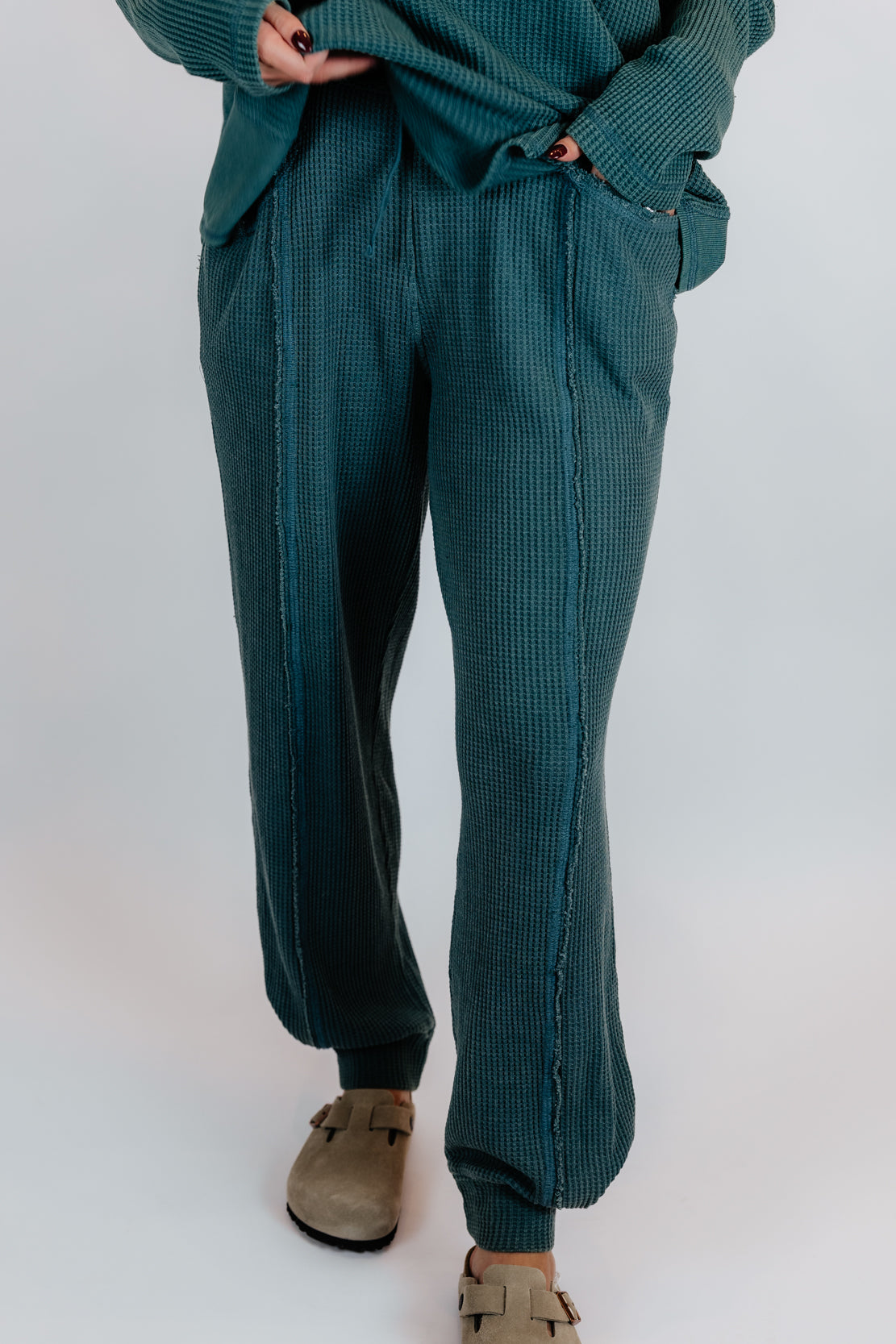 Addi Waffle Long Sleeve & Cocoon Pant Set | Midnight Green