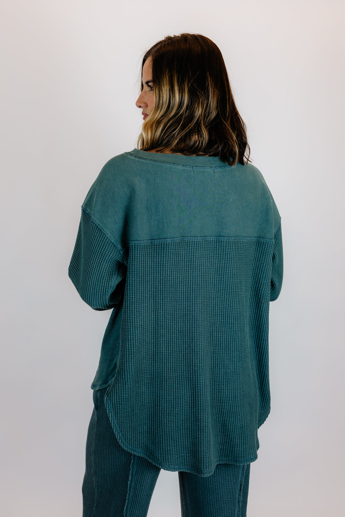 Addi Waffle Long Sleeve & Cocoon Pant Set | Midnight Green