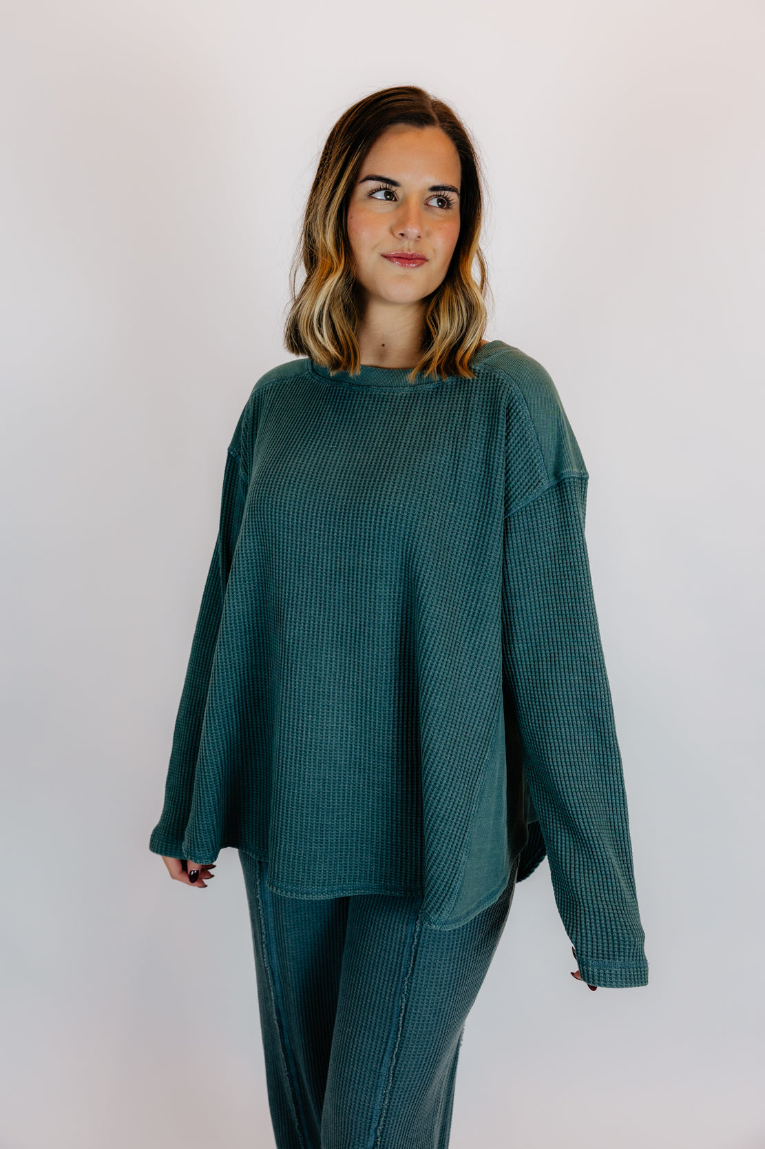 Addi Waffle Long Sleeve & Cocoon Pant Set | Midnight Green