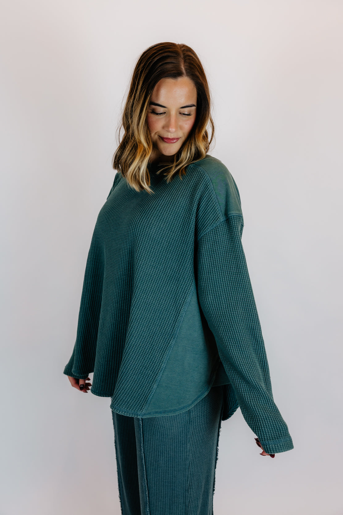 Addi Waffle Long Sleeve & Cocoon Pant Set | Midnight Green