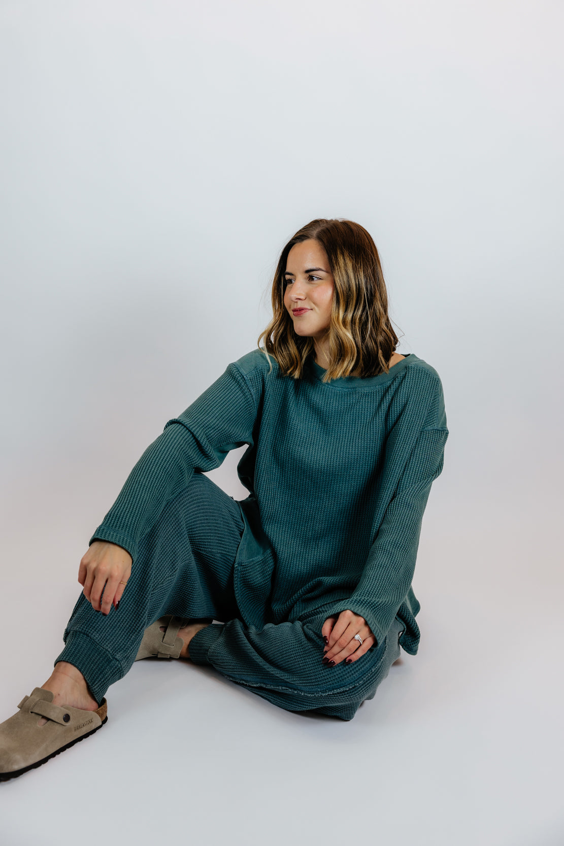 Addi Waffle Long Sleeve & Cocoon Pant Set | Midnight Green