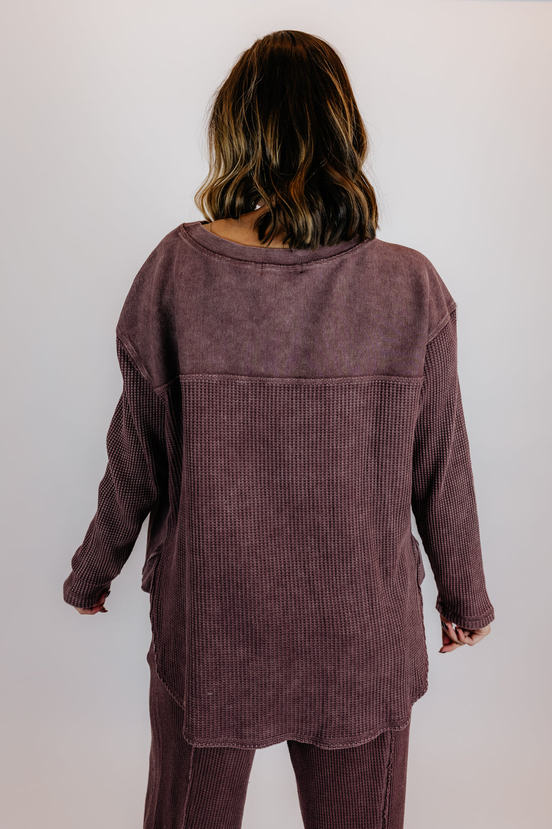 Addi Waffle Long Sleeve & Cocoon Pant Set | Dark Cherry