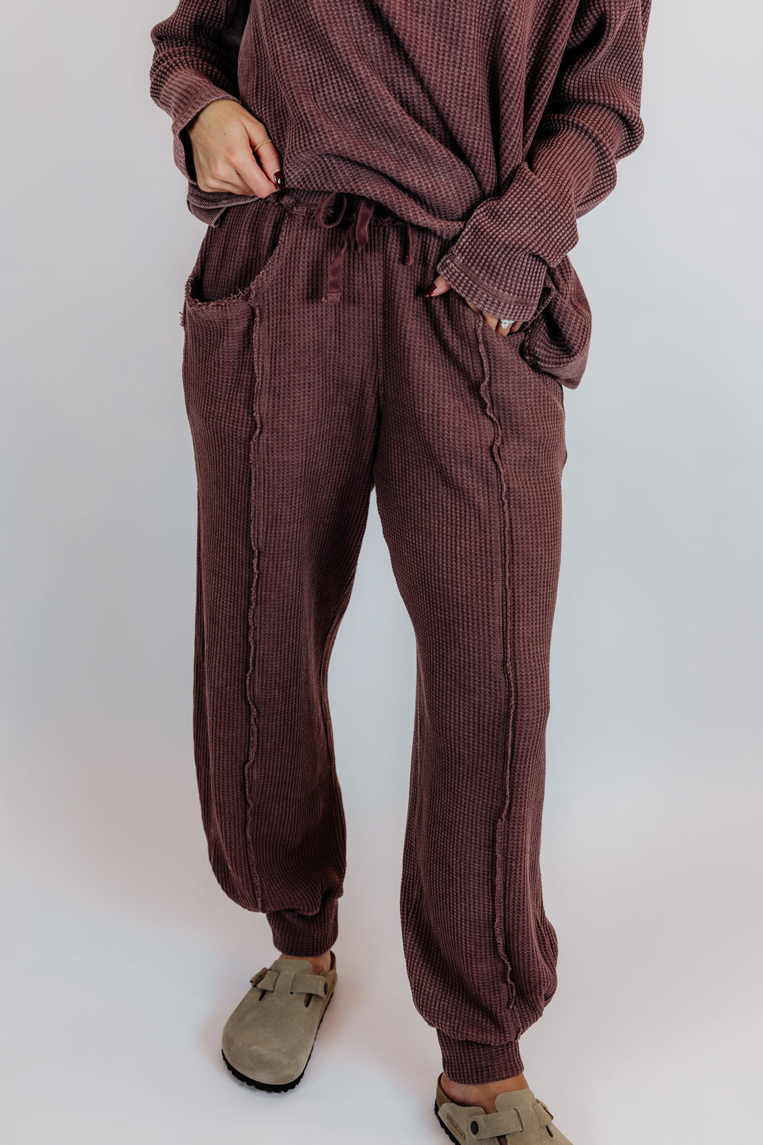 Addi Waffle Long Sleeve & Cocoon Pant Set | Dark Cherry