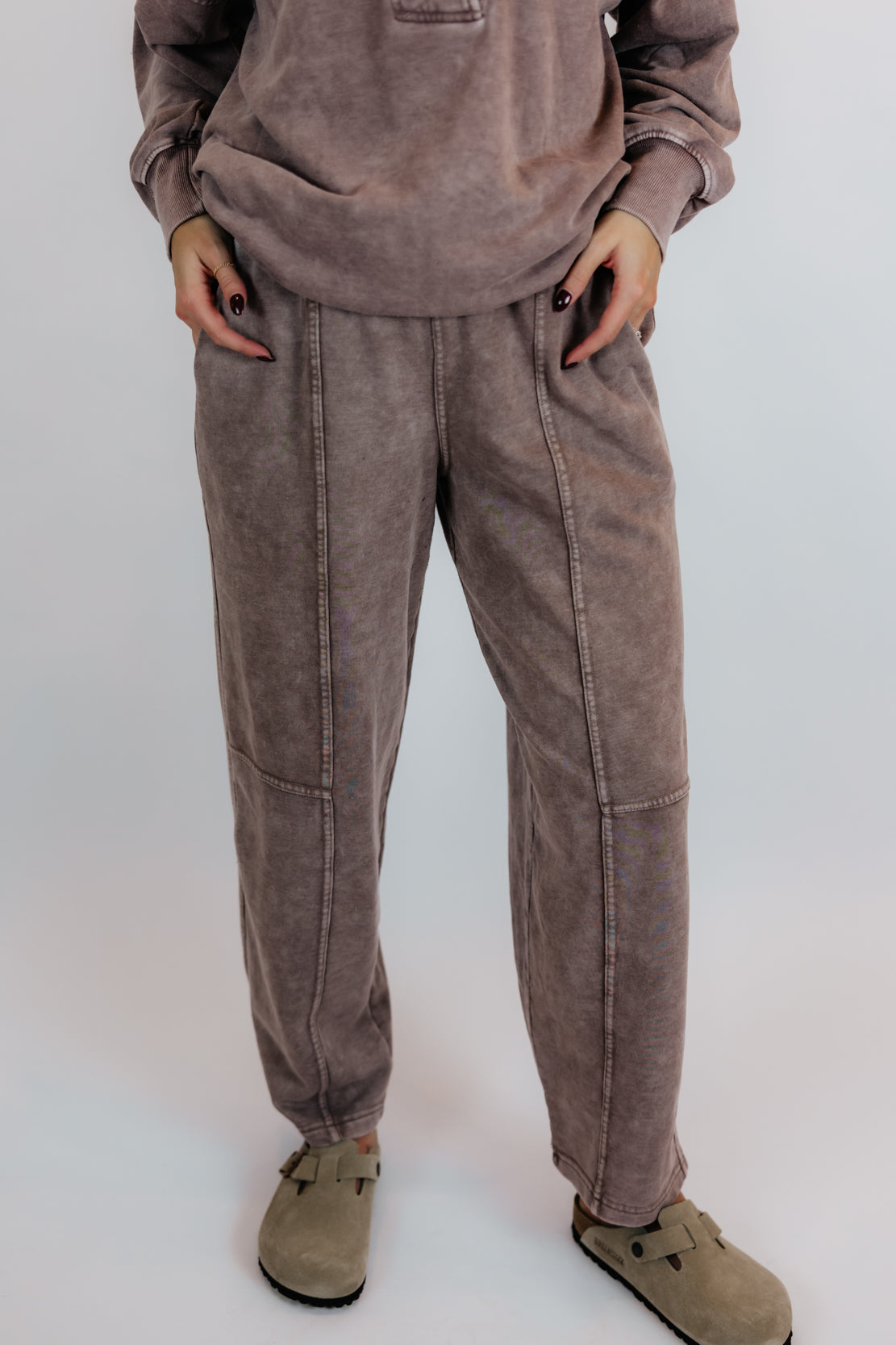 Avia Mineral Washed Pullover & Barrel Pant Set | Mocha