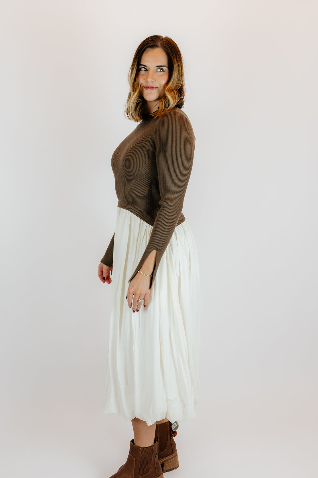Bailey Ribbed Sweater Midi Dress | Espresso/Cream
