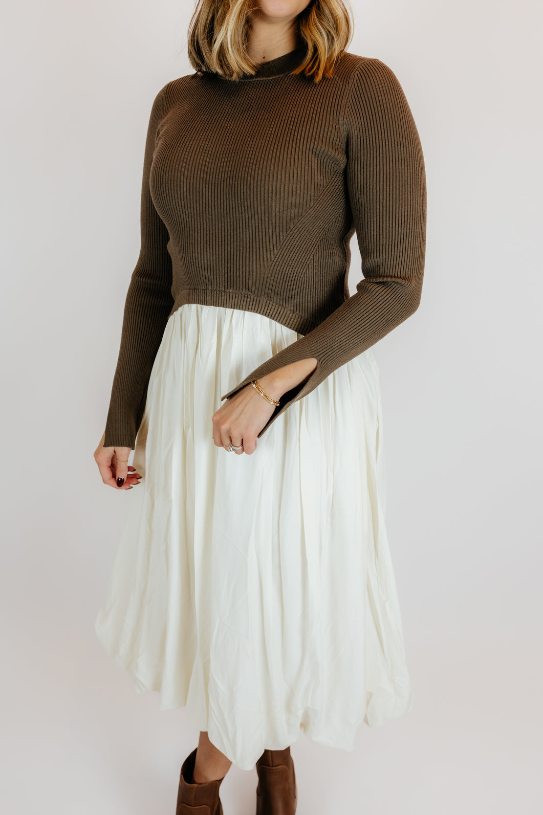 Bailey Ribbed Sweater Midi Dress | Espresso/Cream