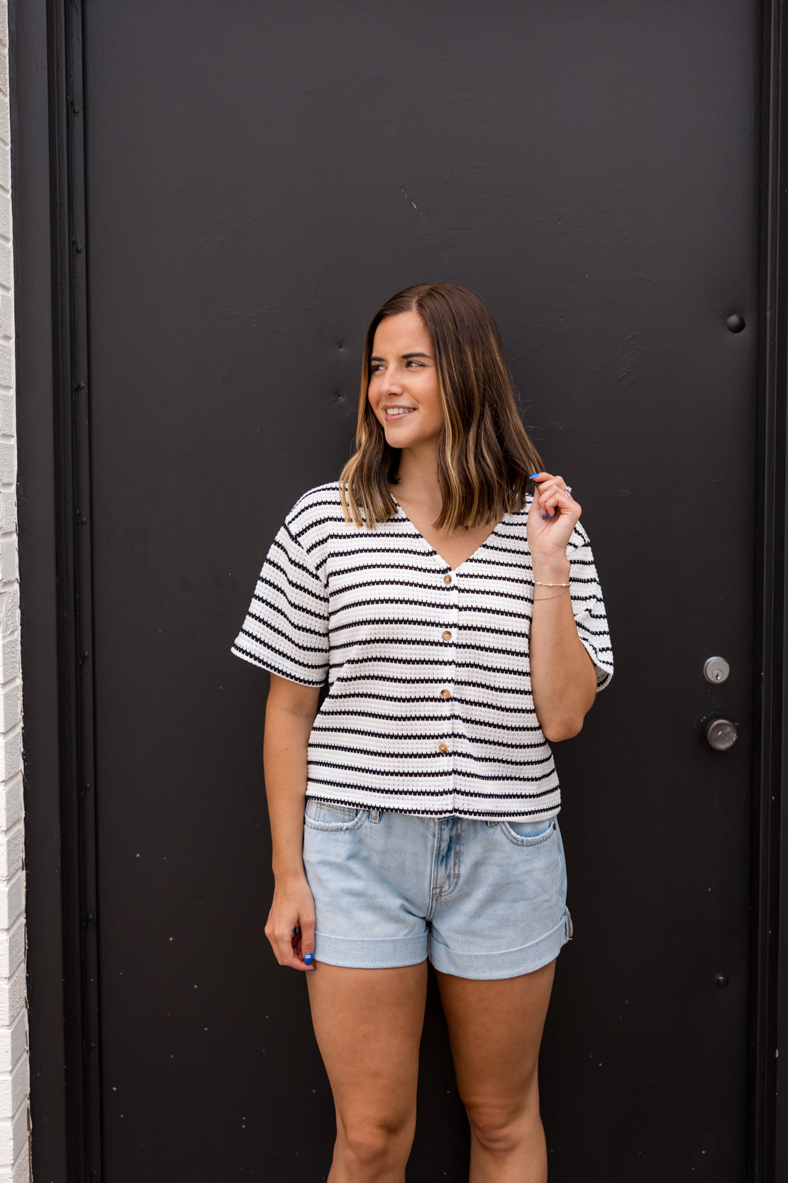 Jamie Striped Knit Top | Off White/Black