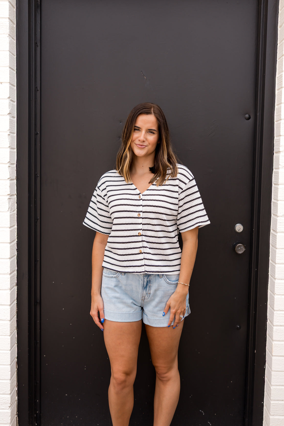 Jamie Striped Knit Top | Off White/Black
