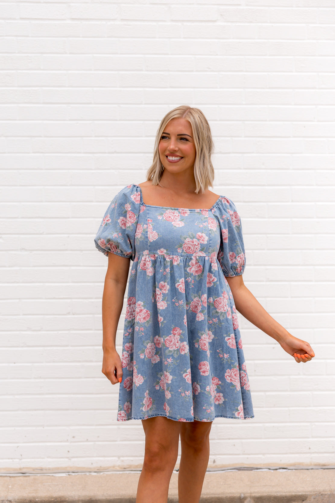 Wren Floral Mini Dress | Light Denim