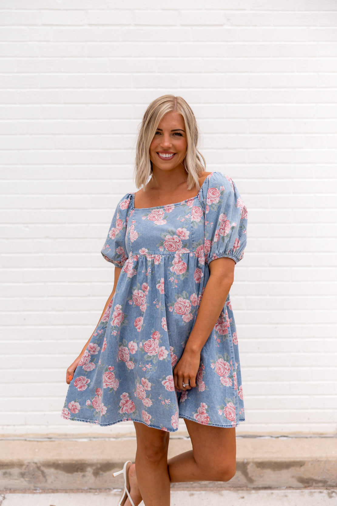 Wren Floral Mini Dress | Light Denim