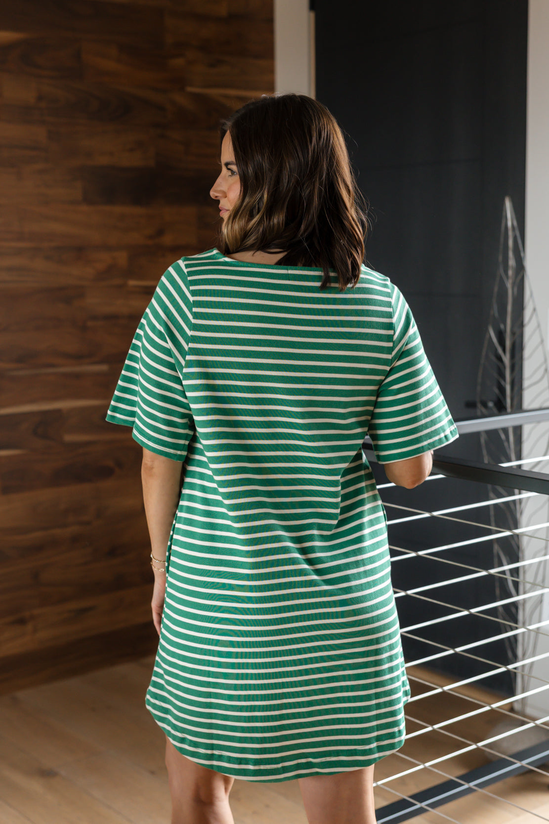 Ellie Striped Mini Dress | Green Ivory