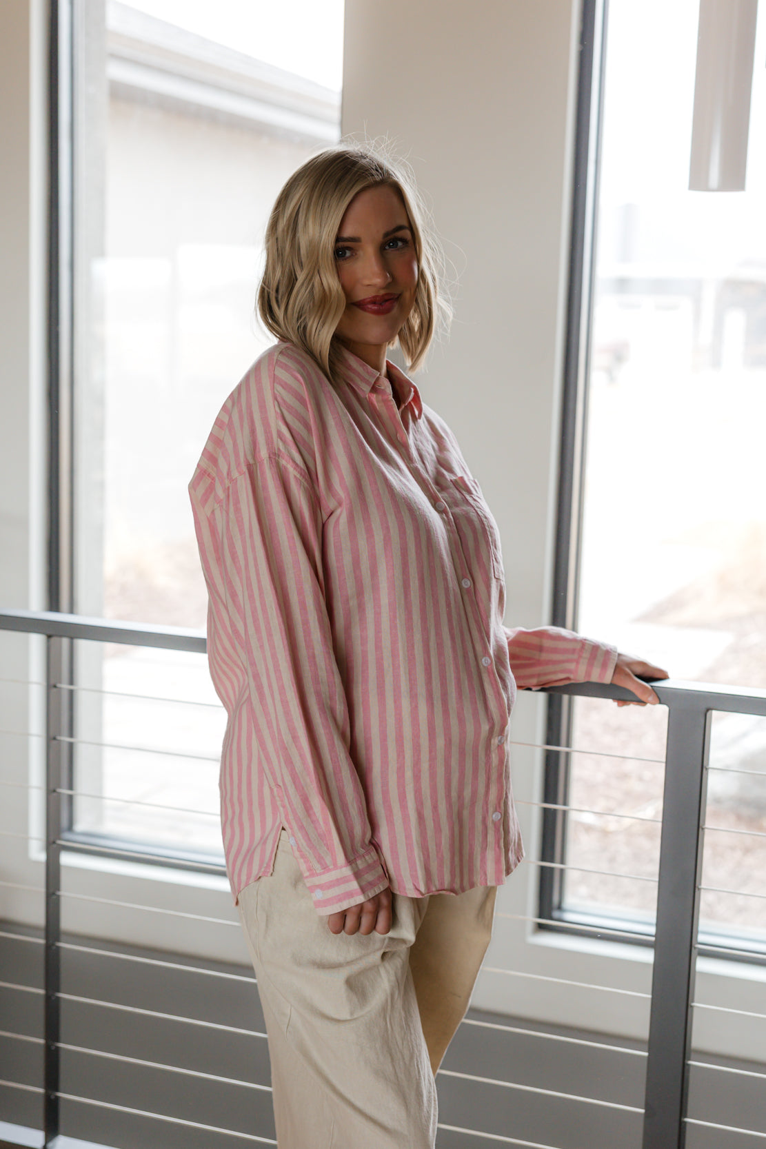 Eden Striped Button Down Shirt | Rose Cream