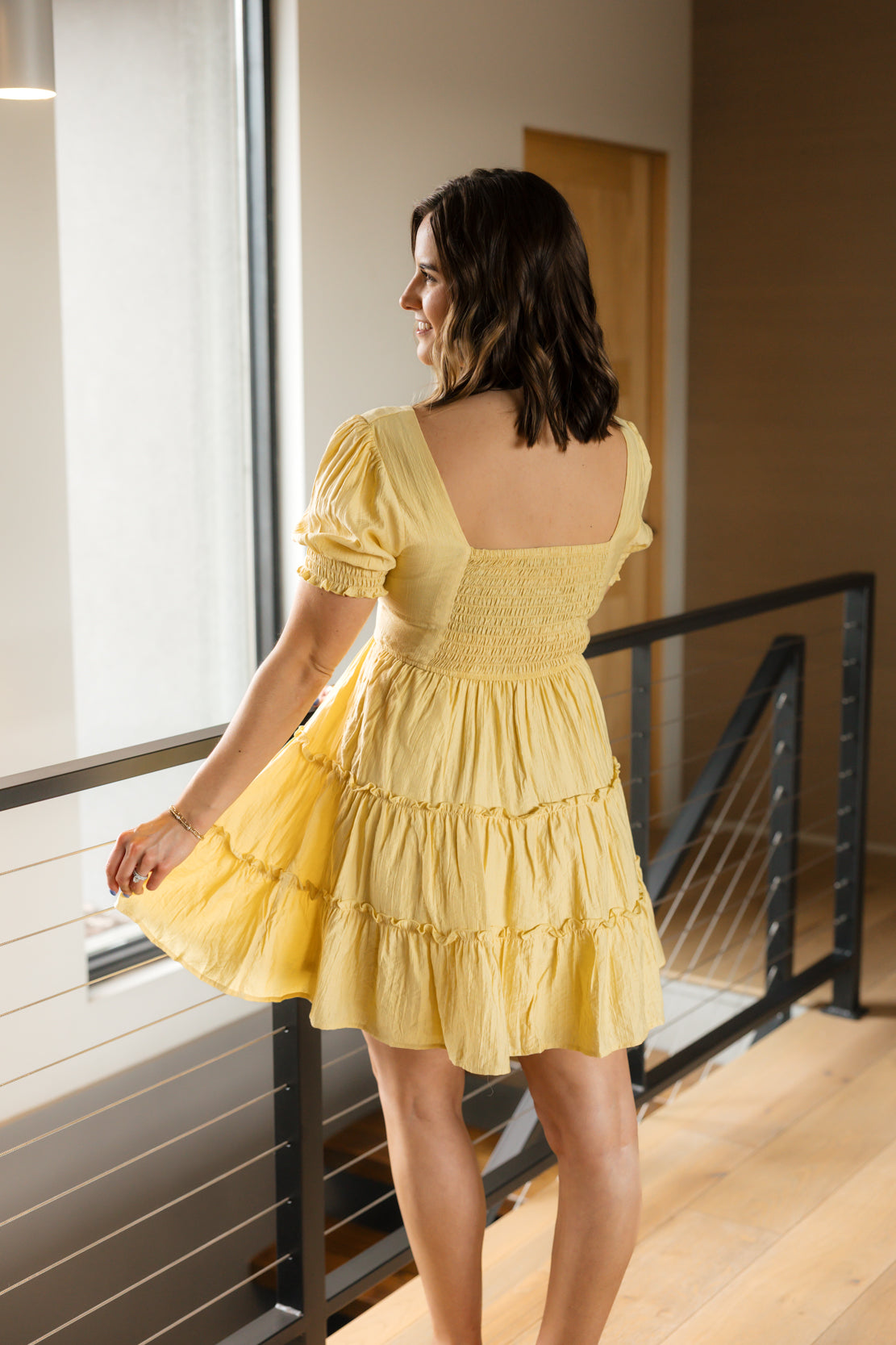 Hazel Ruffle Tiered Mini Dress | Yellow