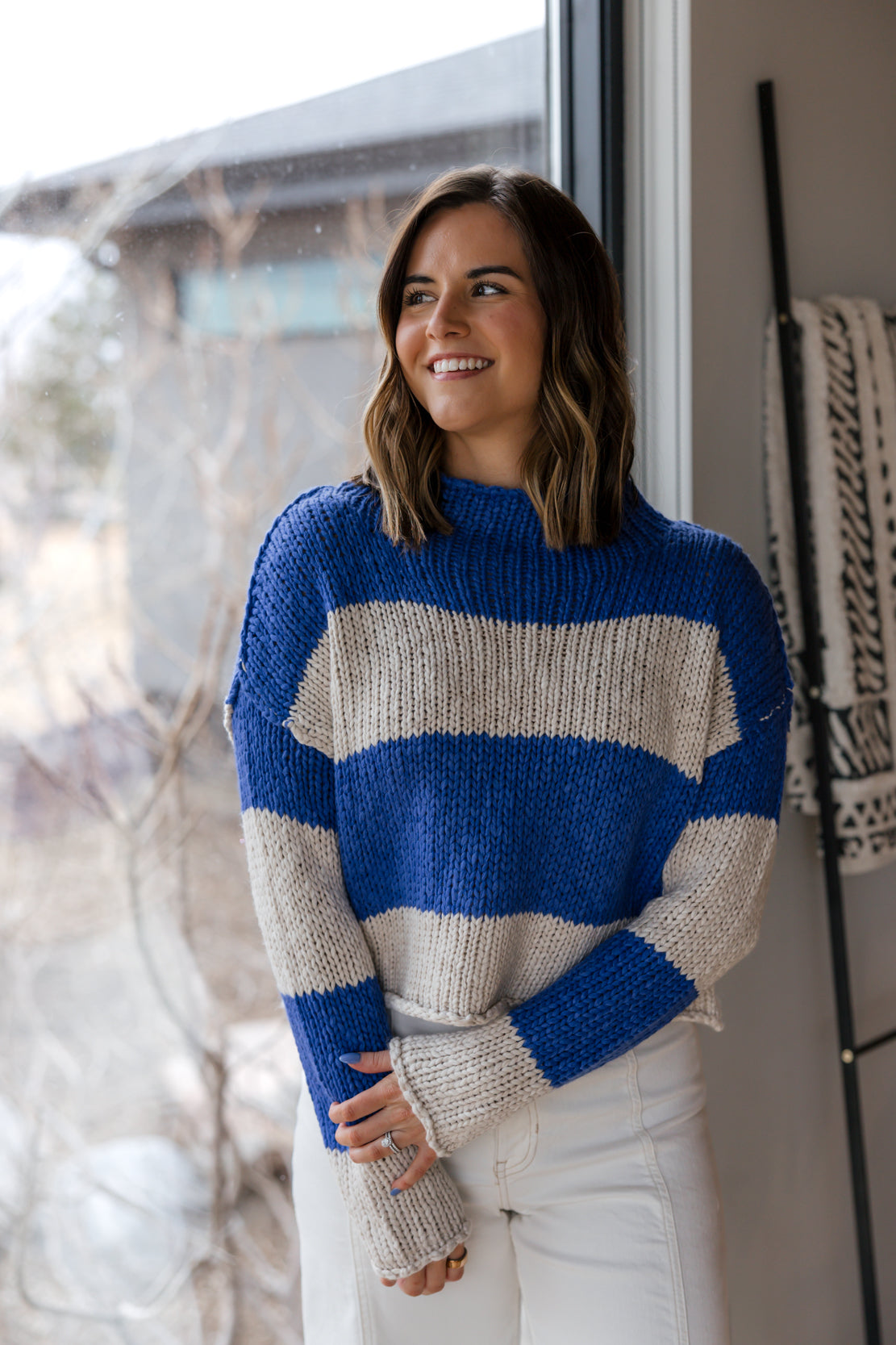 Opal Rollneck Knit Stripe Sweater | Cobalt Combo