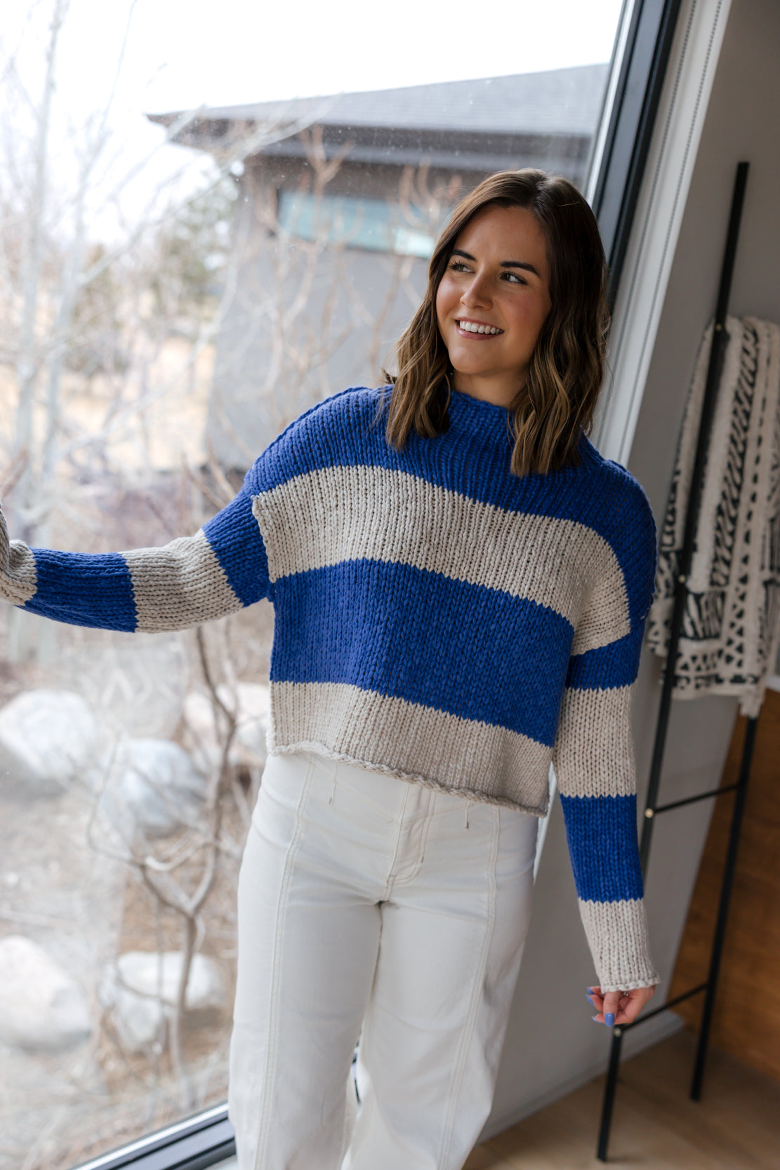 Opal Rollneck Knit Stripe Sweater | Cobalt Combo