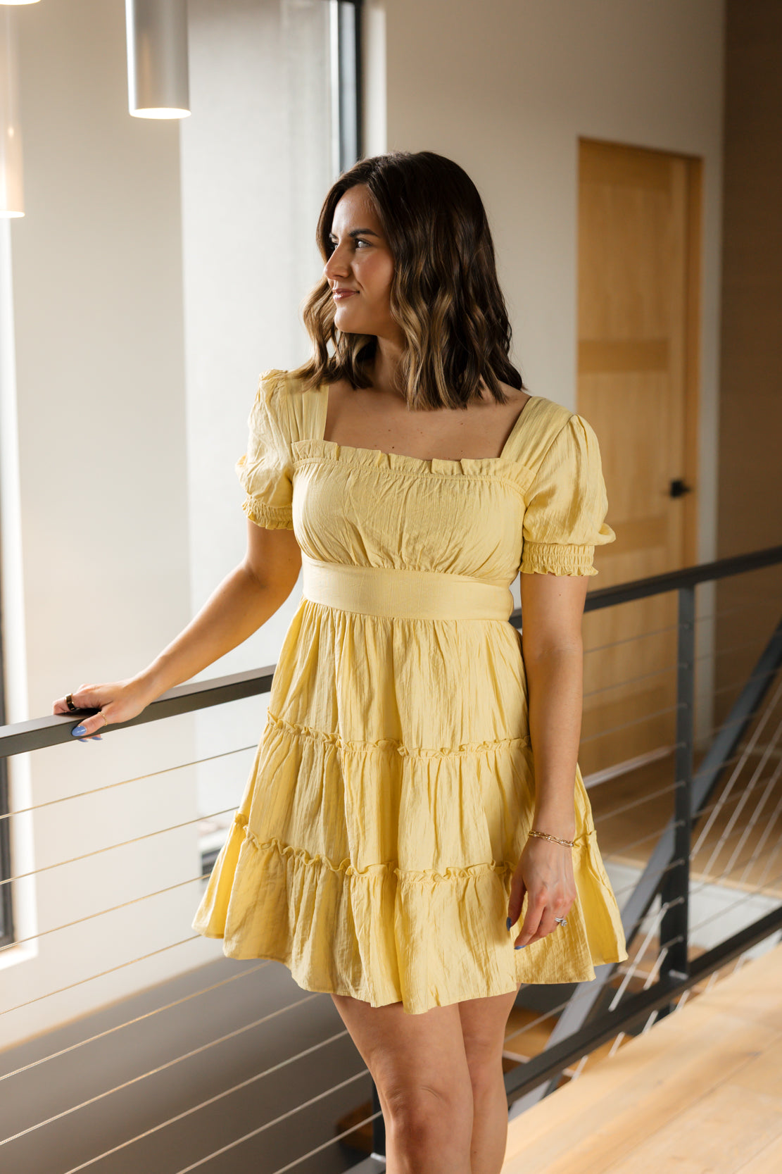 Hazel Ruffle Tiered Mini Dress | Yellow