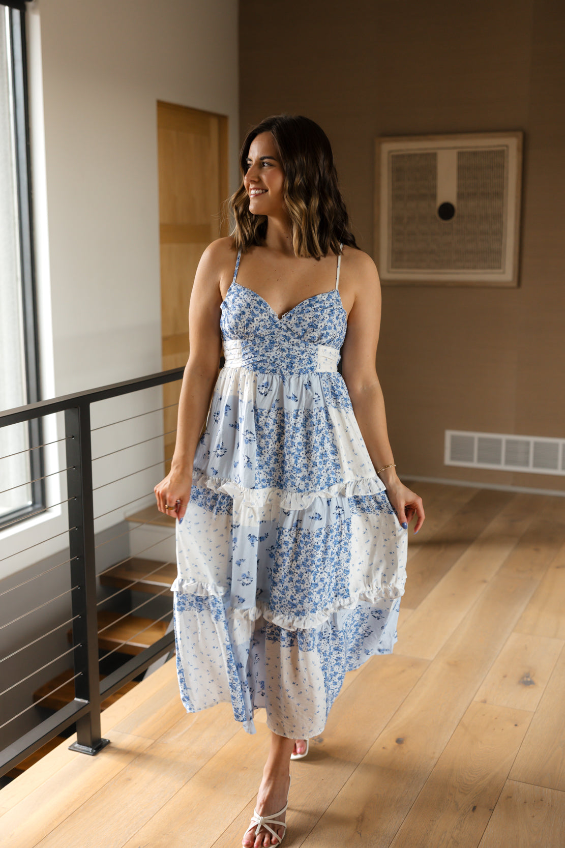 Iris Multi Checkered Pattern Maxi Dress | Blue Multi