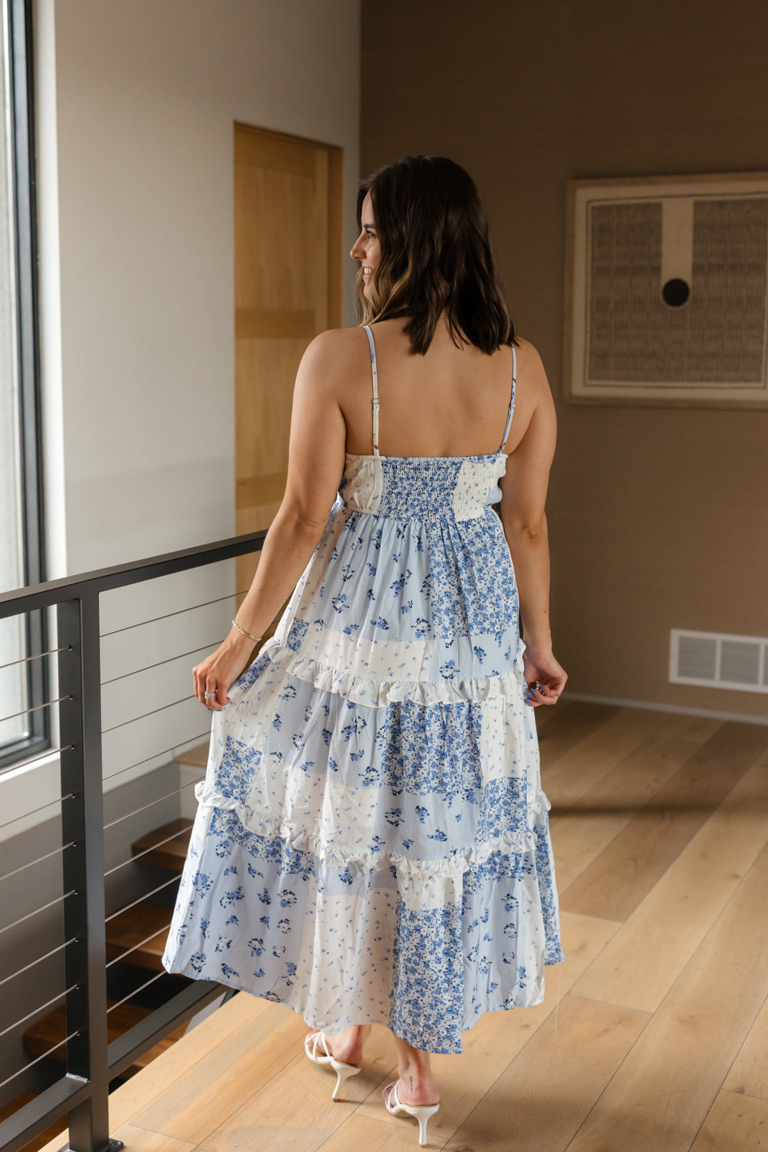 Iris Multi Checkered Pattern Maxi Dress | Blue Multi