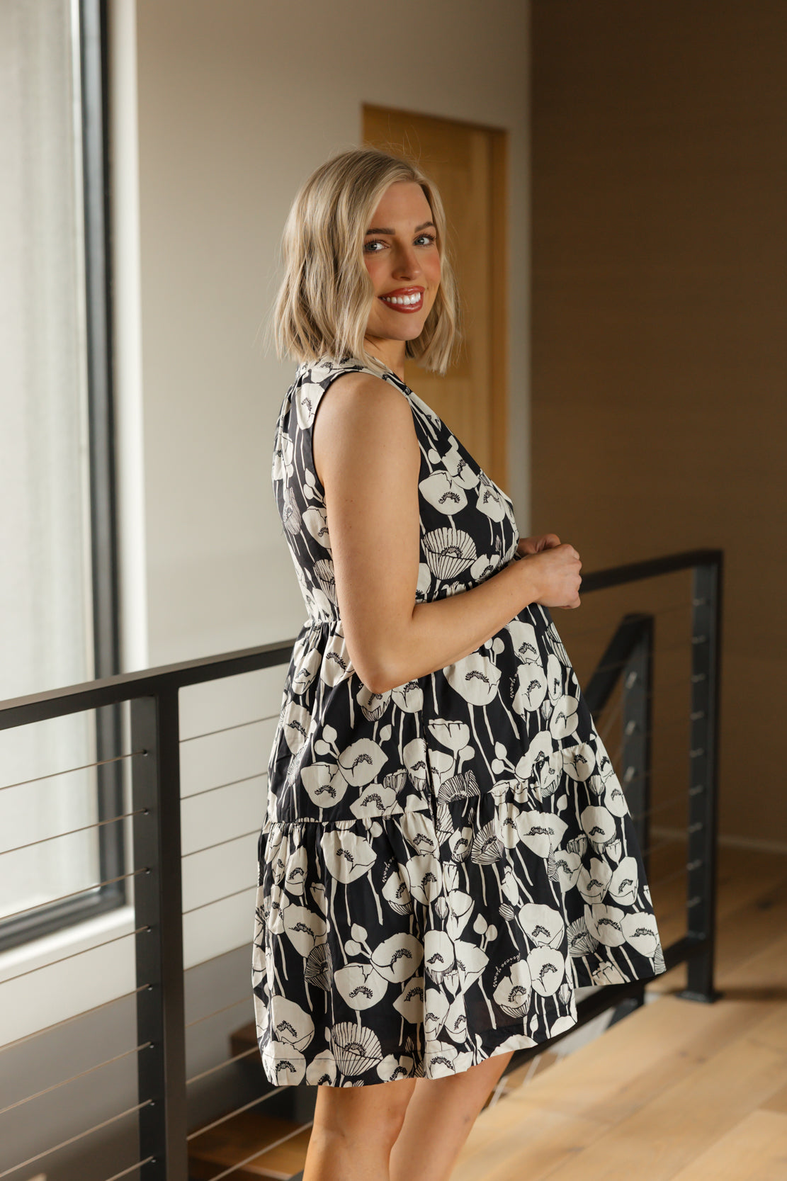 Emily Printed Tiered Mini Dress | Black/Ivory