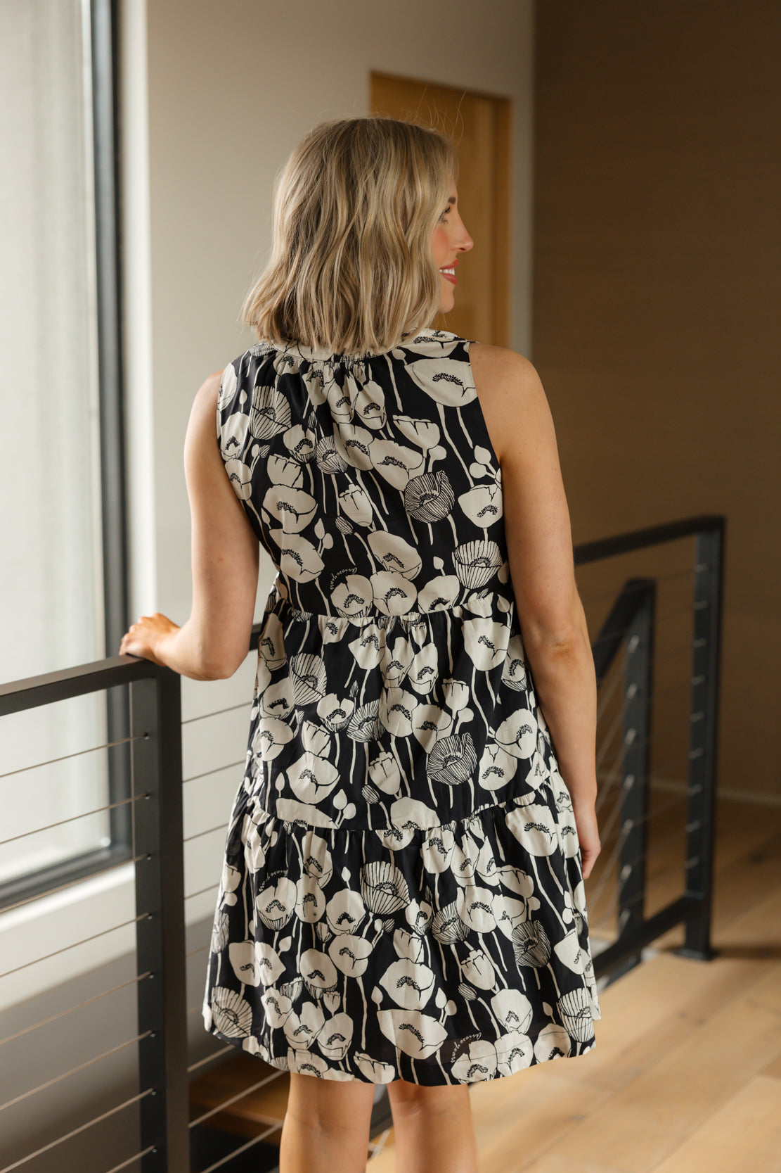 Emily Printed Tiered Mini Dress | Black/Ivory