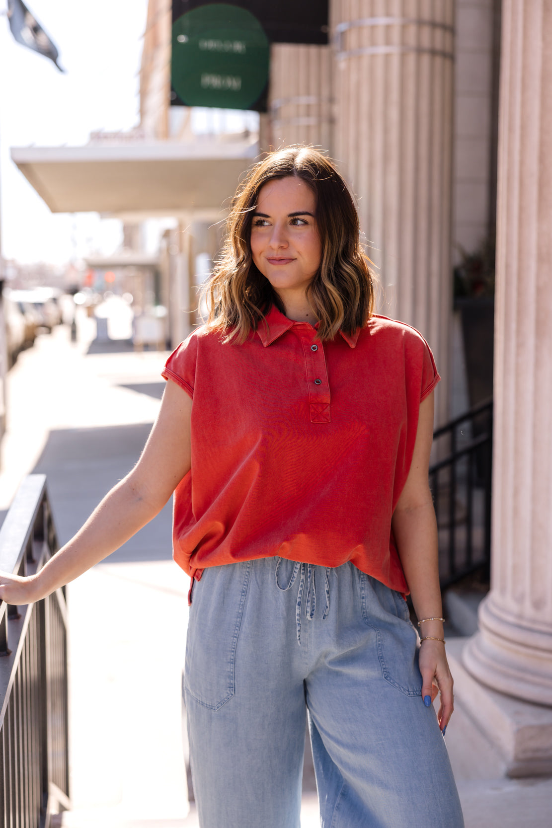 Aubrie Button Up Collared Shirt | Papaya
