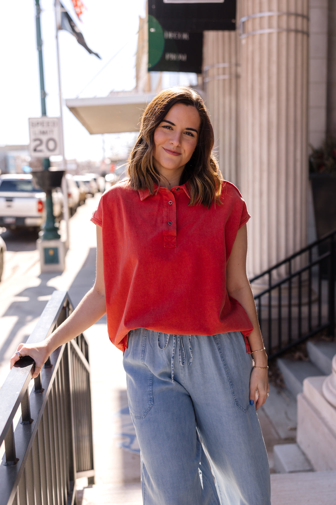 Aubrie Button Up Collared Shirt | Papaya