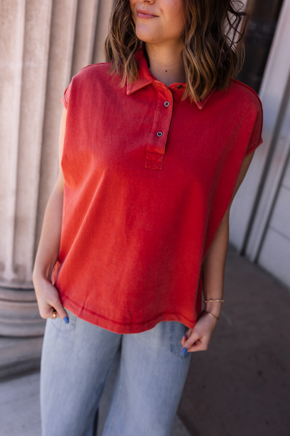 Aubrie Button Up Collared Shirt | Papaya