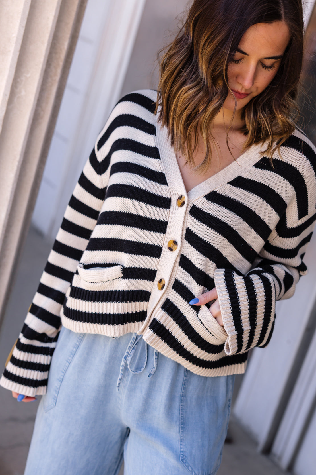 Emerson Striped Cardigan | Natural Black