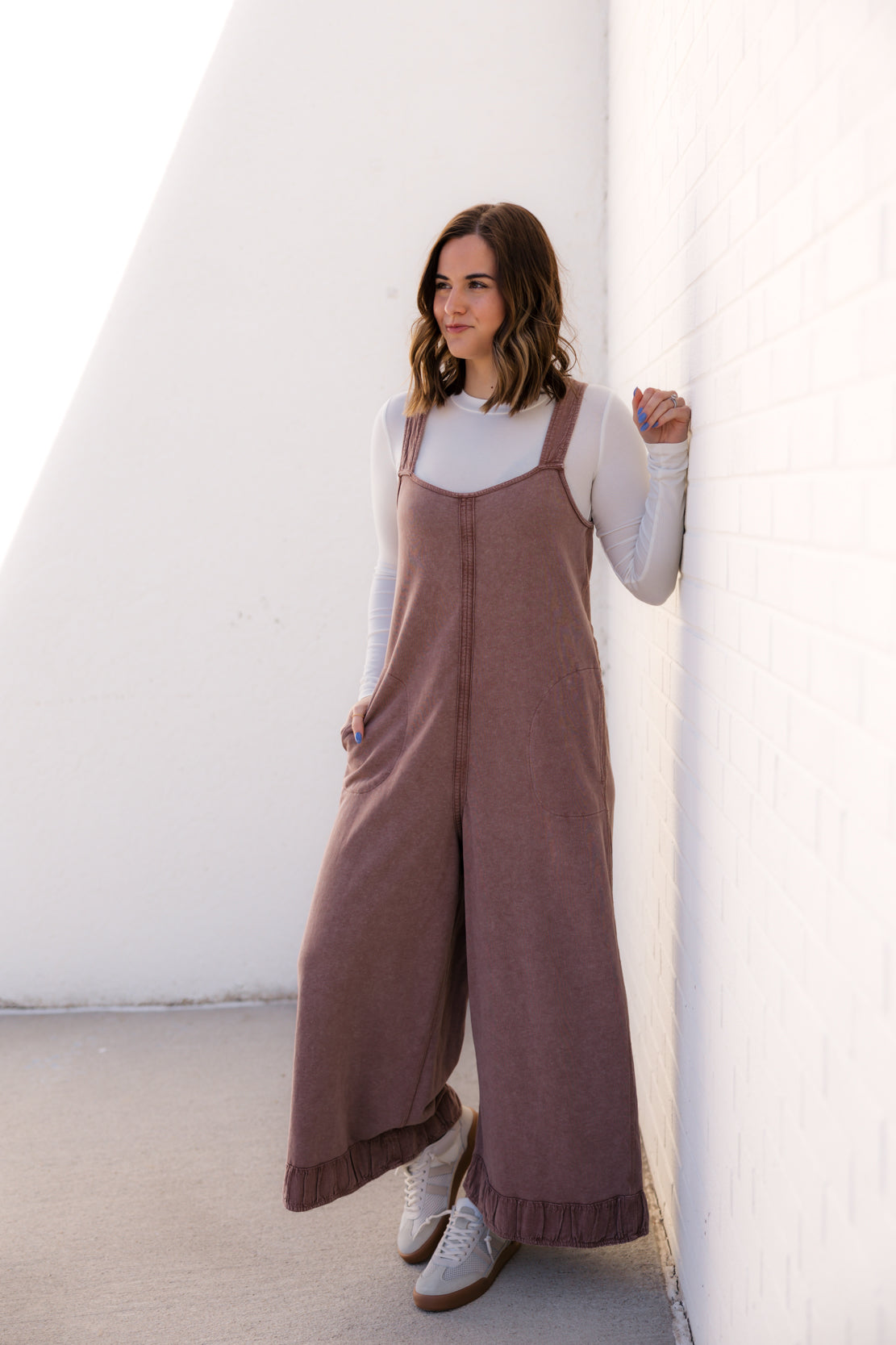 Mckenna Mineral Wash Wide Leg Jumpsuit | Coffee