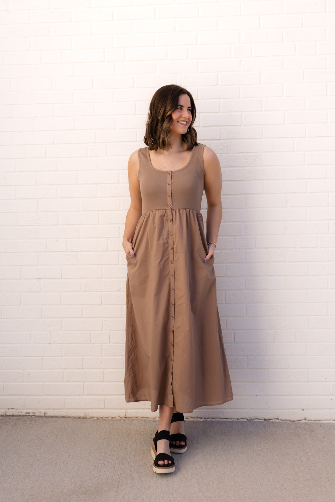 Harley Button Up Tank Midi Dress | Espresso