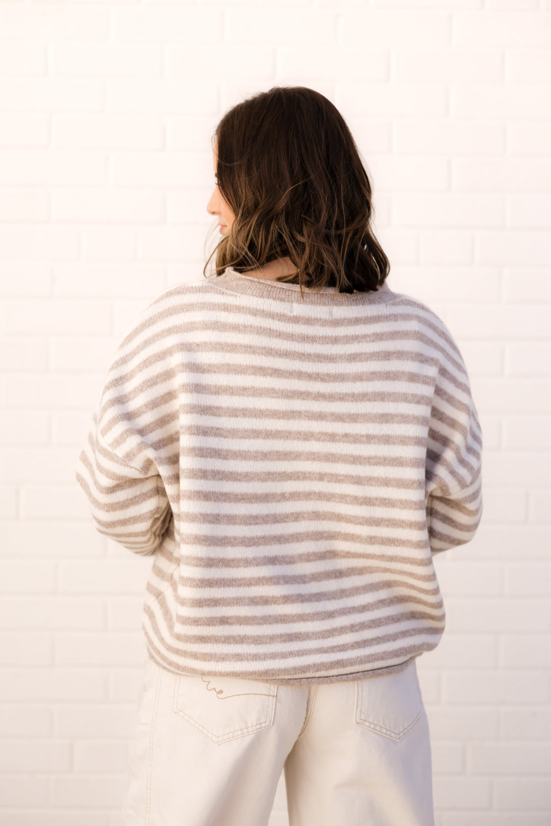 Kelsey Striped Cardigan | Taupe/Ivory