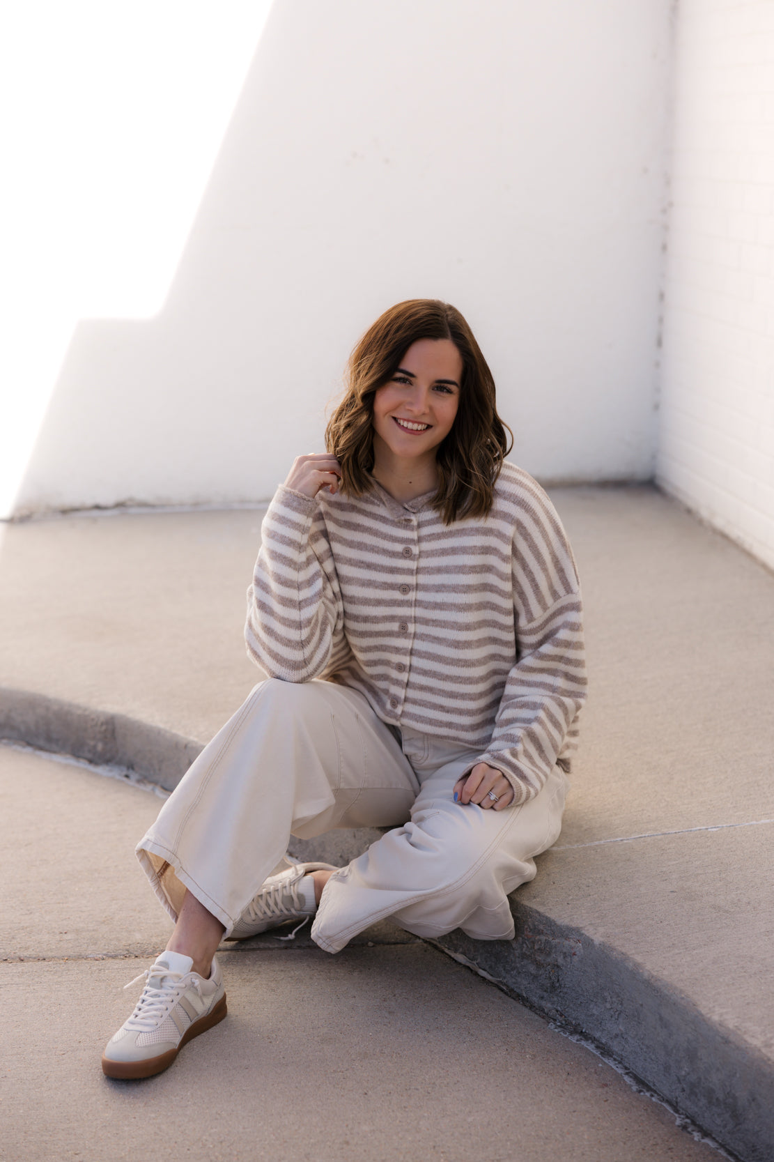 Kelsey Striped Cardigan | Taupe/Ivory