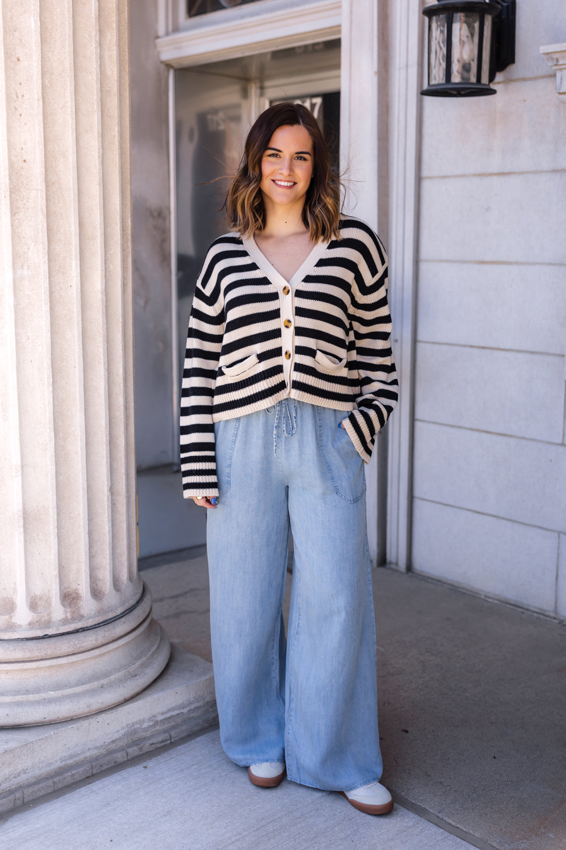 Emerson Striped Cardigan | Natural Black