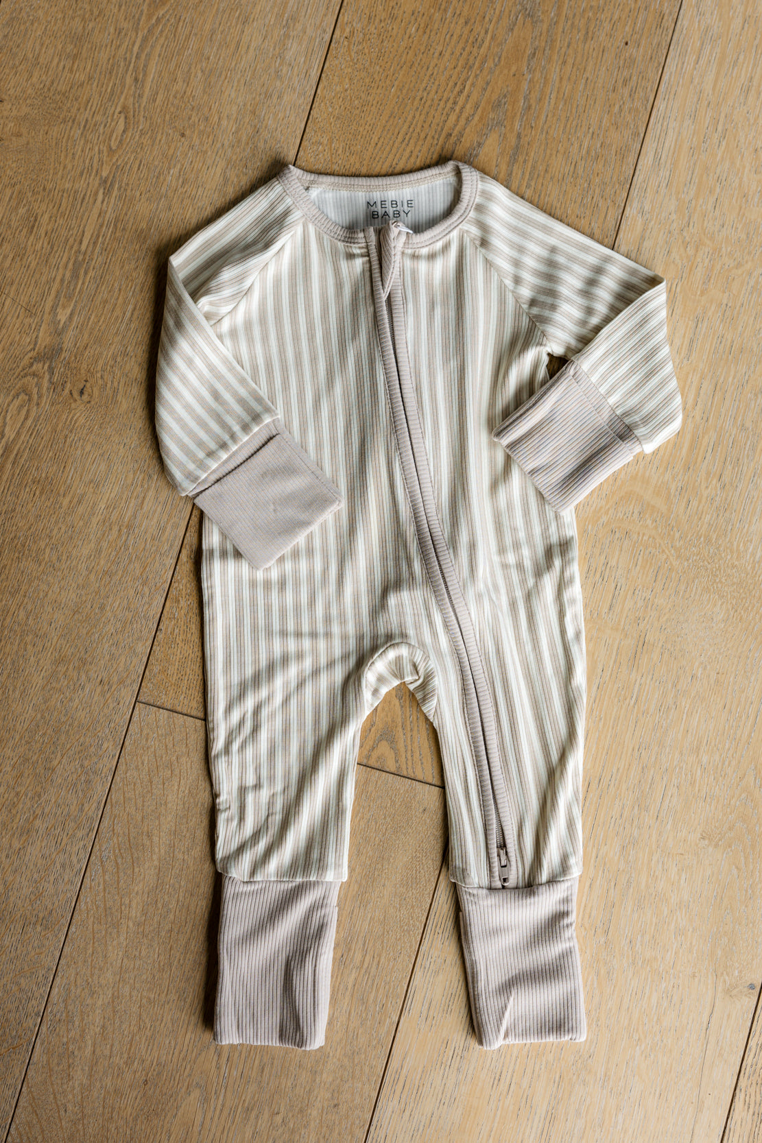 Mebie Baby Convertible Romper | Taupe Stripe Ribbed