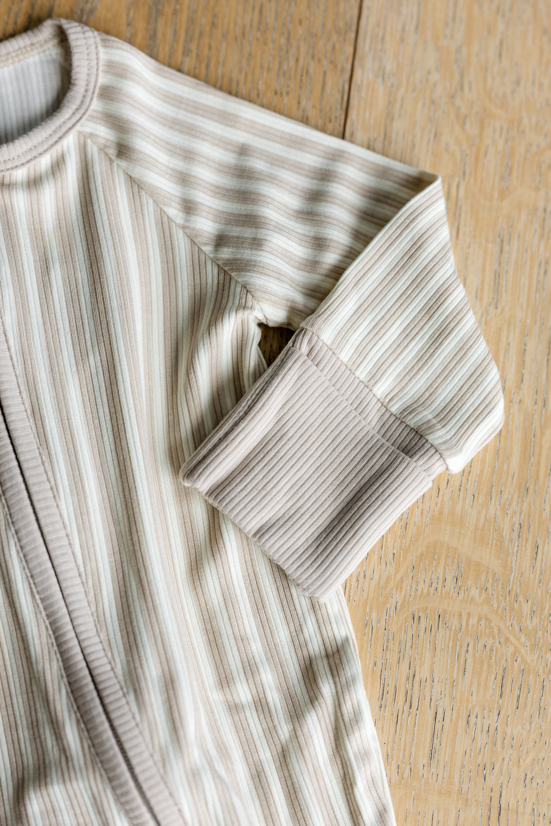 Mebie Baby Convertible Romper | Taupe Stripe Ribbed