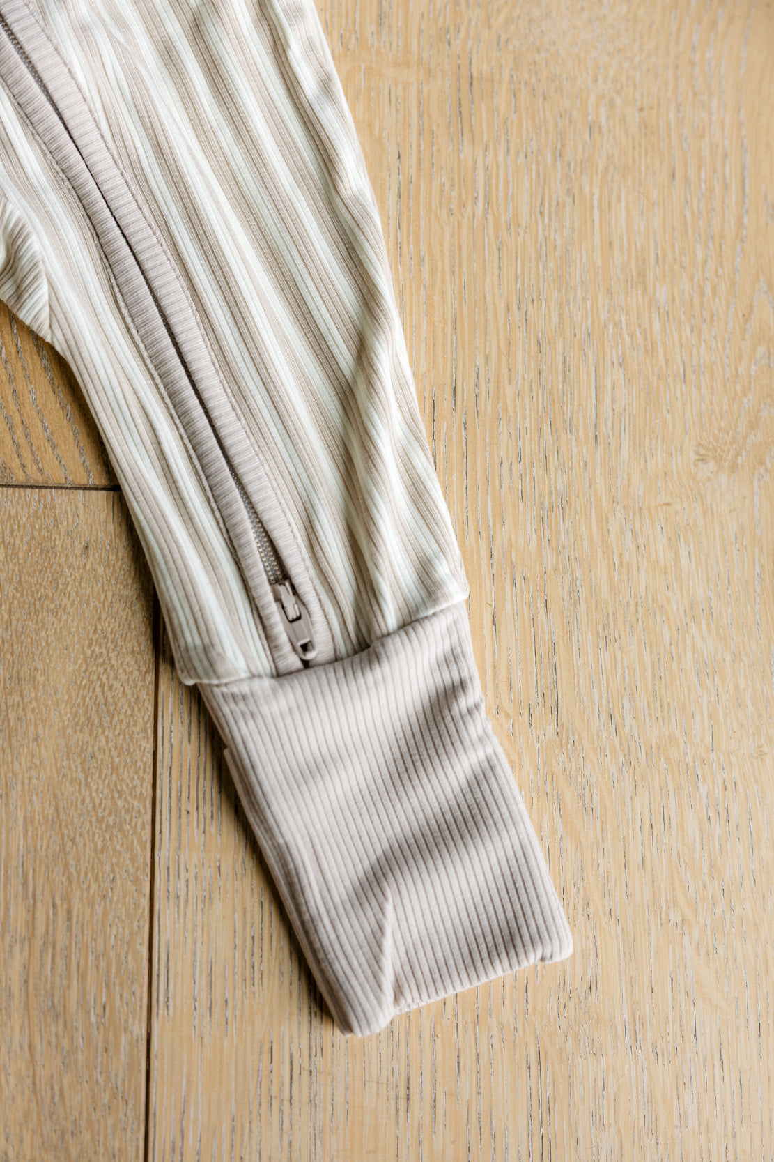 Mebie Baby Convertible Romper | Taupe Stripe Ribbed