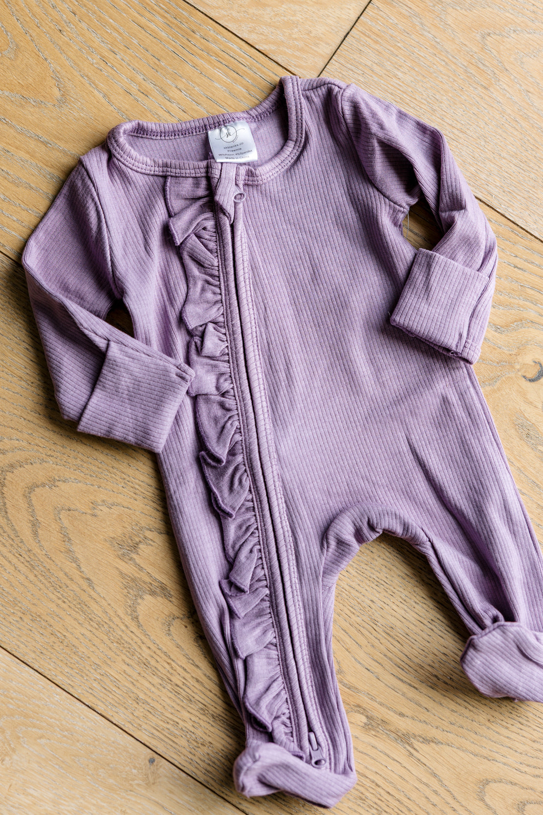 Ribbed Ruffle Footie | Lavender