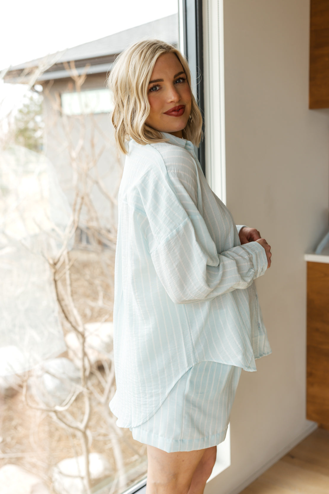 Stacy Striped Button Down Shirt | Light Blue