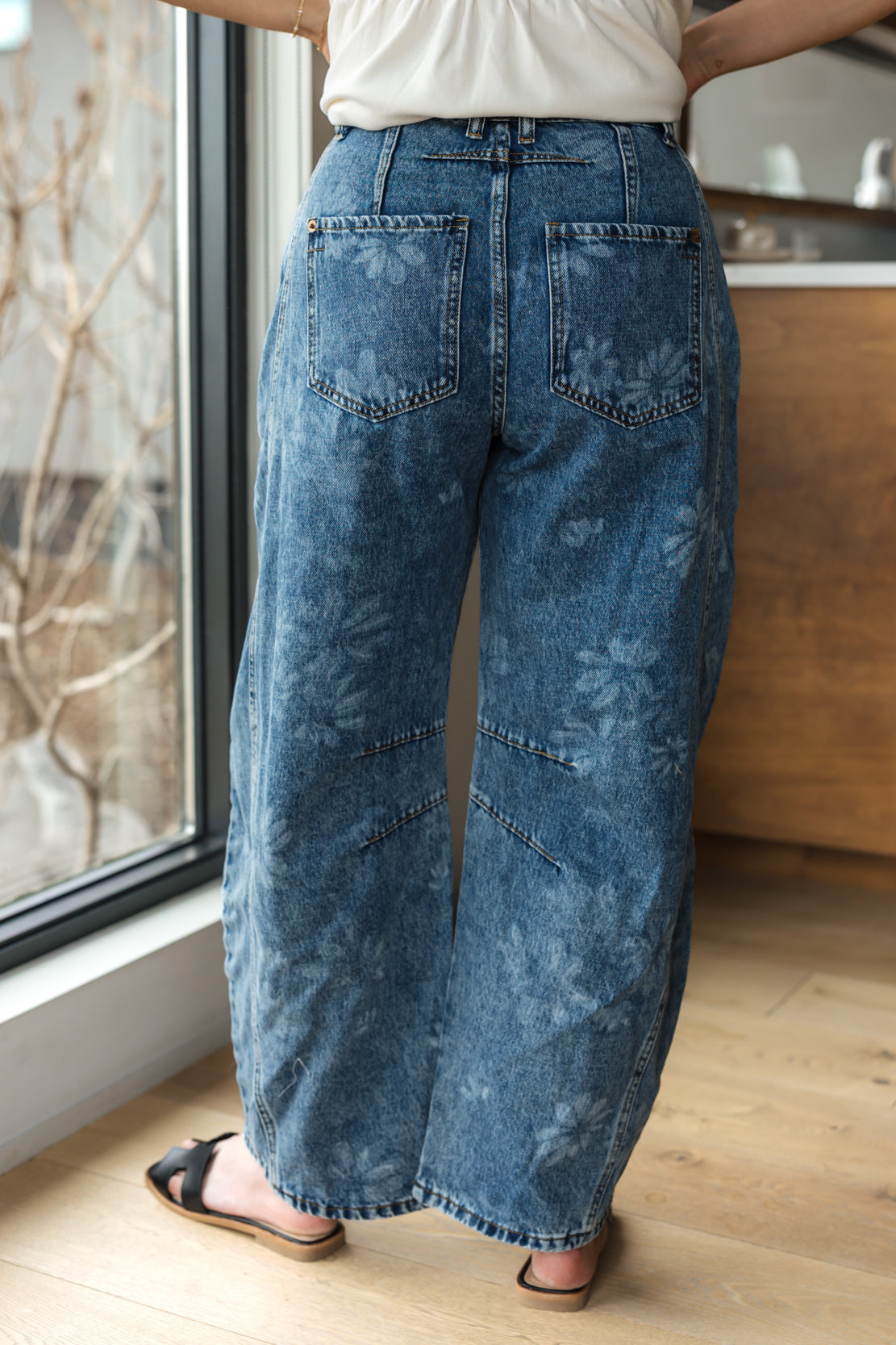 Noah High Rise Floral Barrel Jeans | Denim Blue