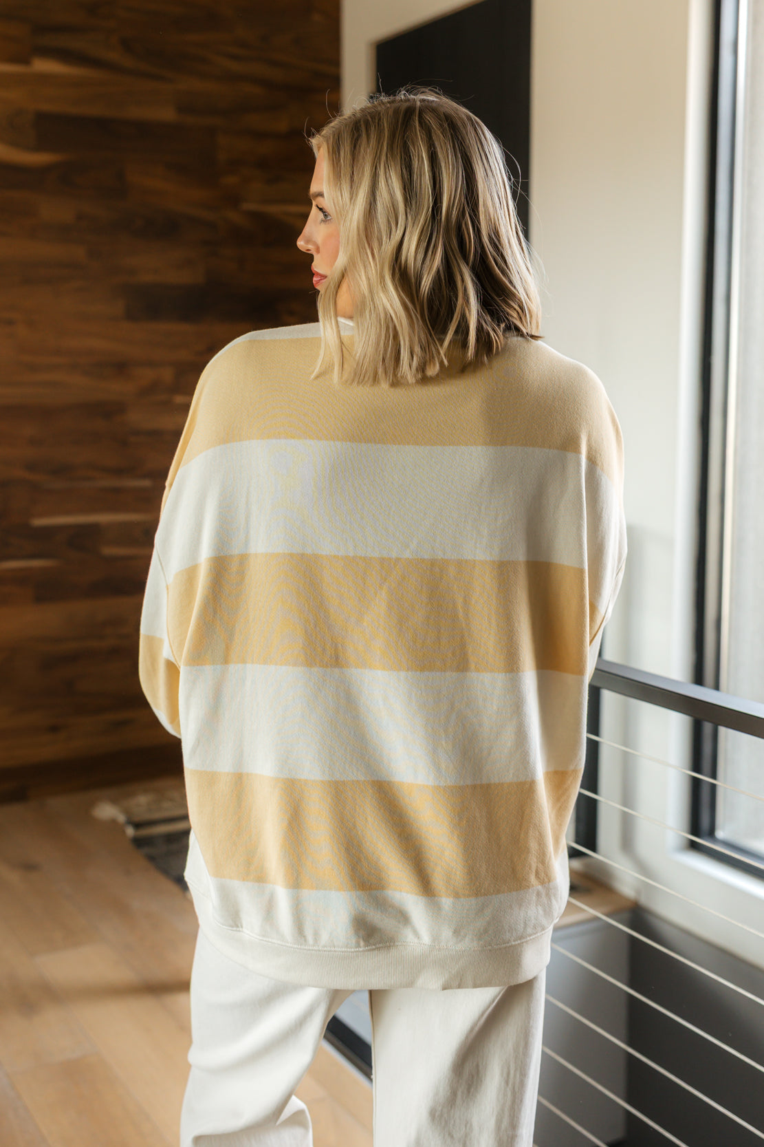 We The Free Classic Striped Oversized Crewneck | Apricot Combo