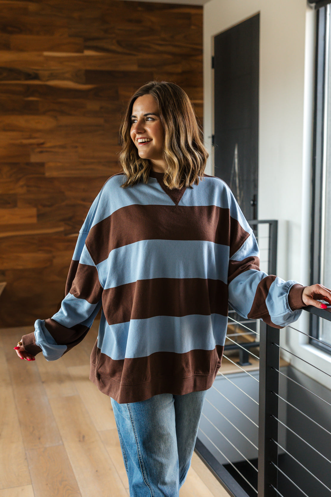 We The Free Classic Striped Oversized Crewneck | Periwinkle Combo