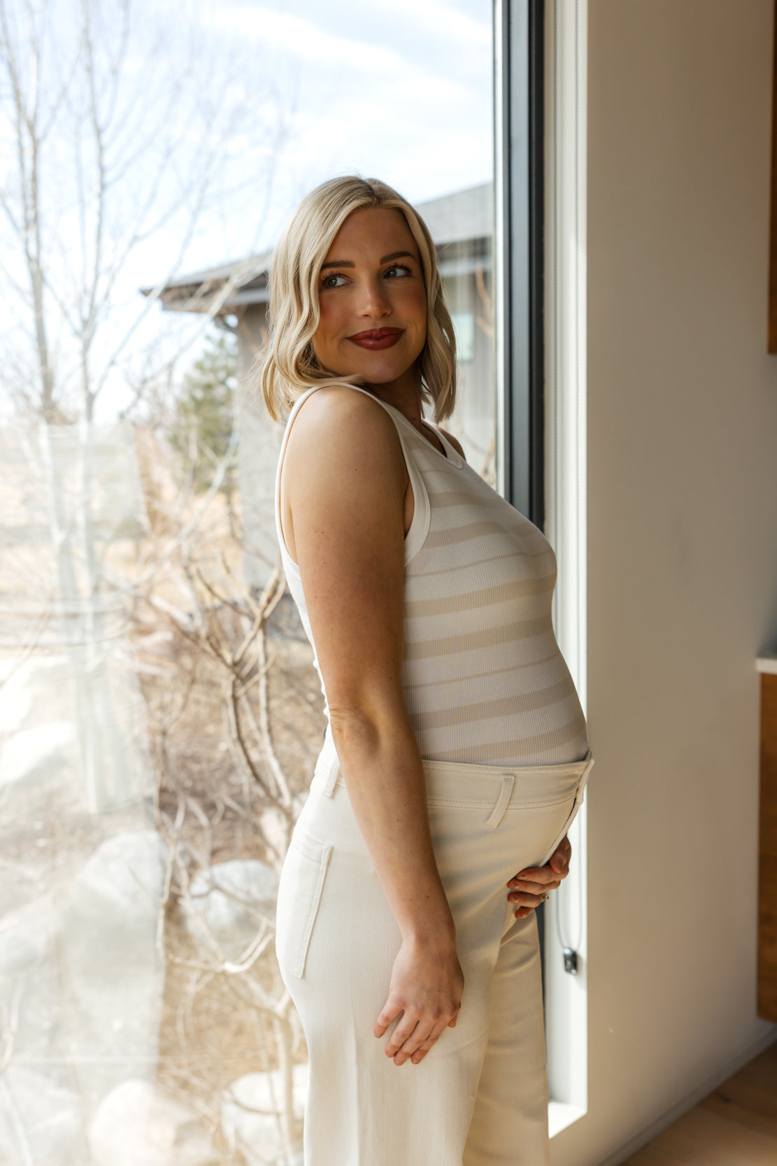 Edlin Striped Tank | Ivory Latte