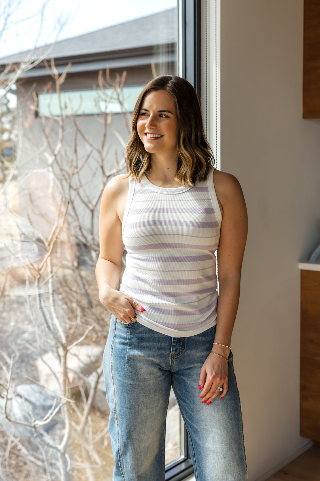 Edlin Striped Tank | Ivory Lavender