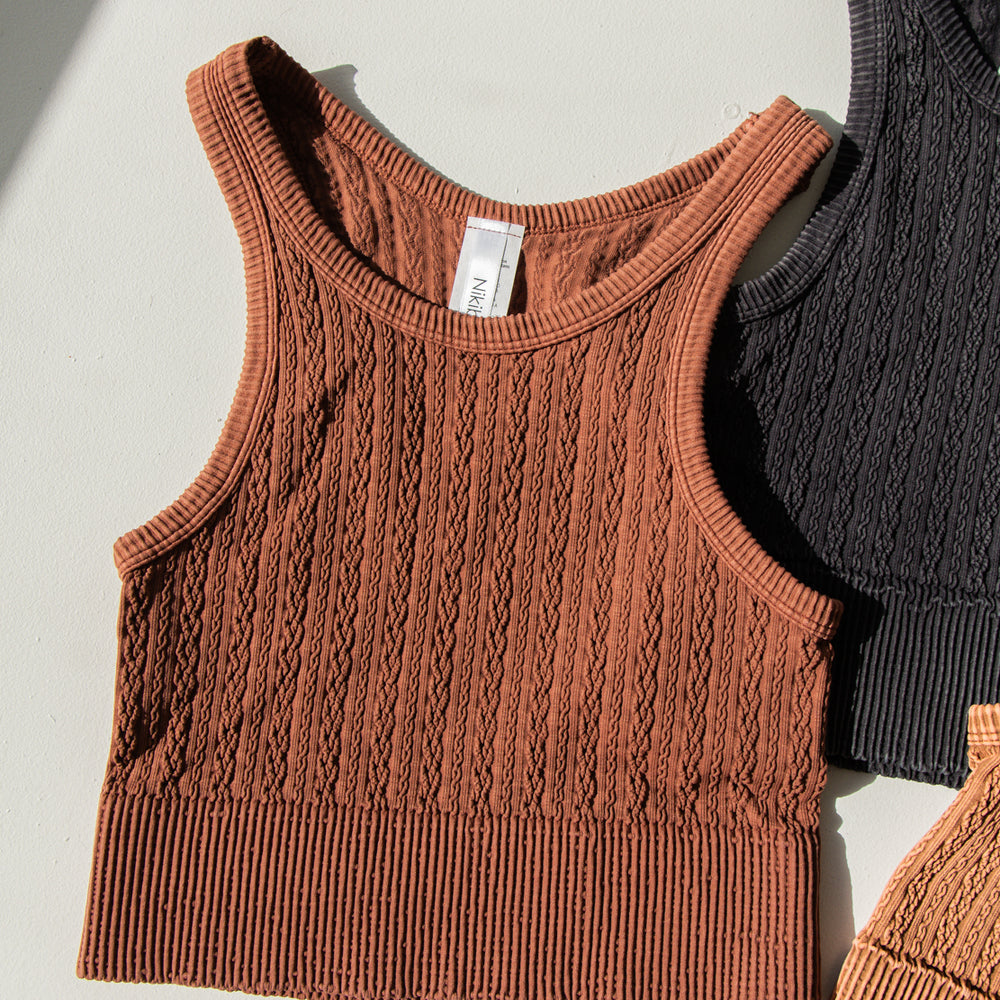 Billie Cable Knit Highneck Crop Top | Vintage Maple