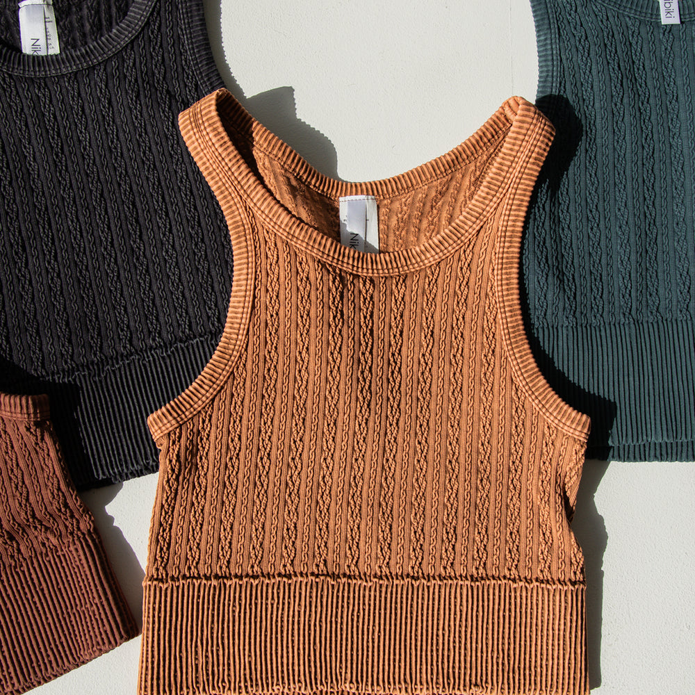 Billie Cable Knit Highneck Crop Top | Vintage Copper