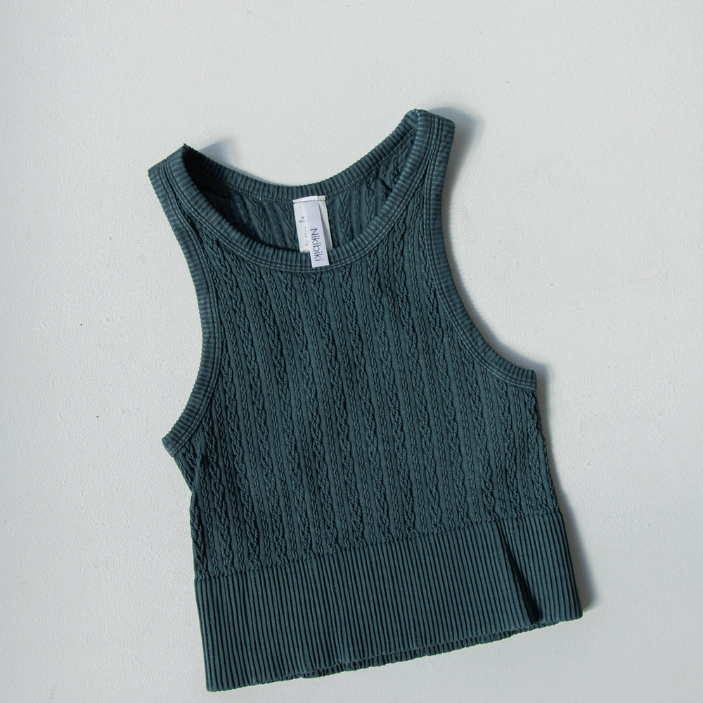 Billie Cable Knit Highneck Crop Top | Vintage Pine Grove