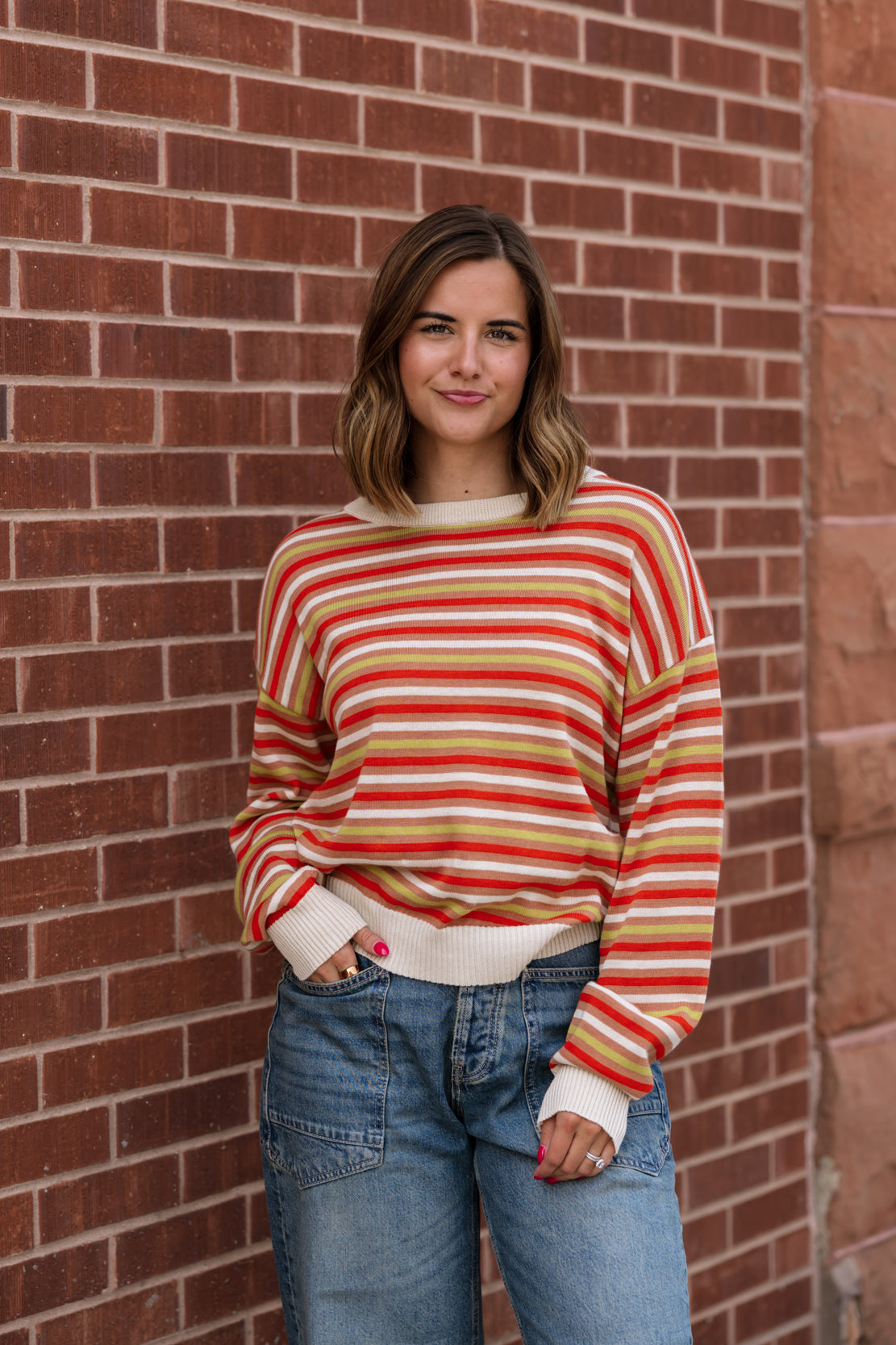 Eliette Striped Sweater | Cream Orange